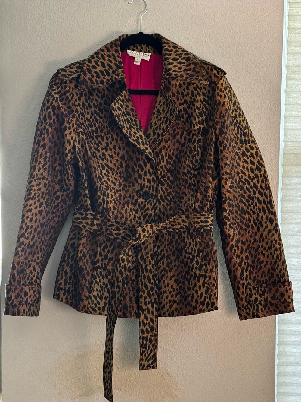 St. John Leopard Print Belted Trench Coat - Brown & Black
